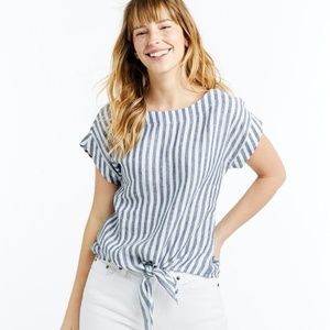 NWT LL Bean Linen Signature Tie Front Vertical Stripe Top Sz Small (A4-1036)